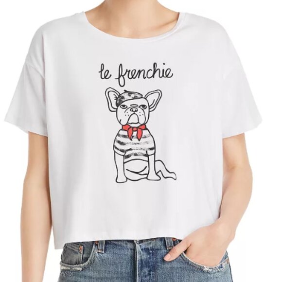 NWT French Connection Le Frenchie Crop Graphic Tee Medium - Picture 1 of 7